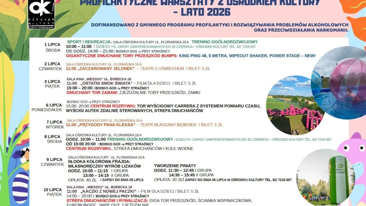 Warsztaty profilaktyczne w Ośrodku Kultury – program Lato 2026