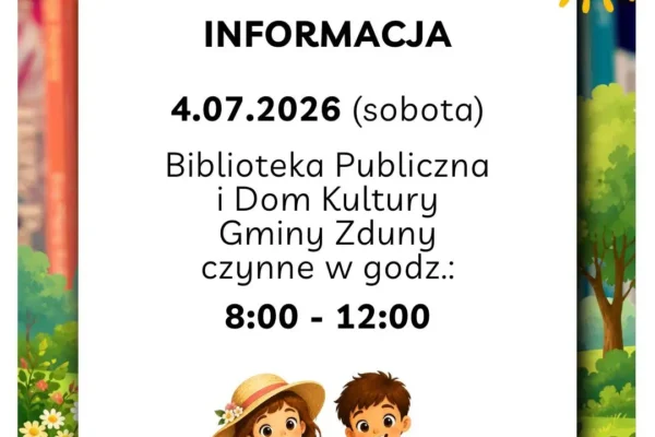 Biblioteka i Dom Kultury w Zdunach zmieniają godziny otwarcia w sobotę