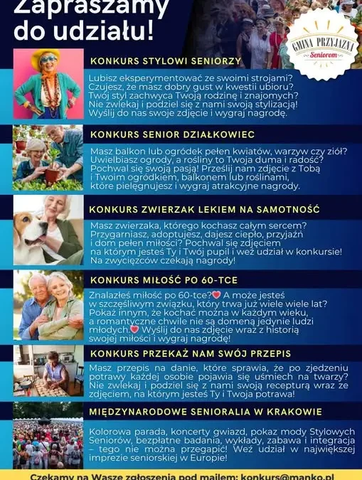 Seniorzy z gminy Zduny zaproszeni do udziału w konkursach Stowarzyszenia MANKO – Głos Seniora