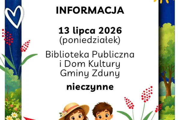 Biblioteka w Zdunach nieczynna 13 lipca – zapraszają do Jackowic