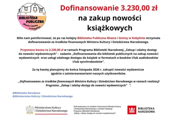 Biblioteka w Kobylinie z dofinansowaniem na nowości wydawnicze