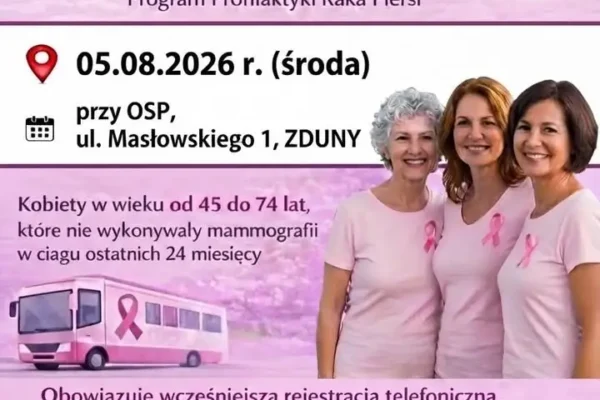 Bezpłatne badania mammograficzne w Zdunach – 5 sierpnia 2026