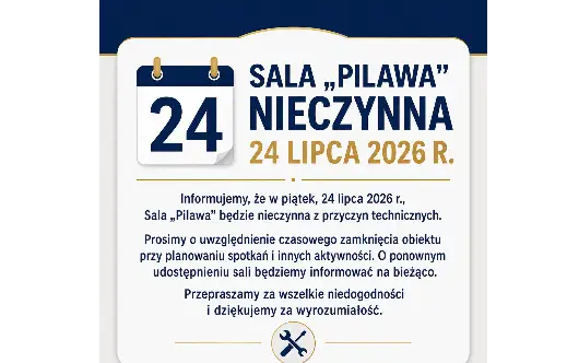 Sala „Pilawa” w Kobylinie nieczynna 24 lipca z powodu awarii technicznej