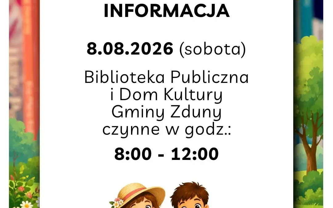 Biblioteka w Zdunach zmienia godziny otwarcia w sobotę