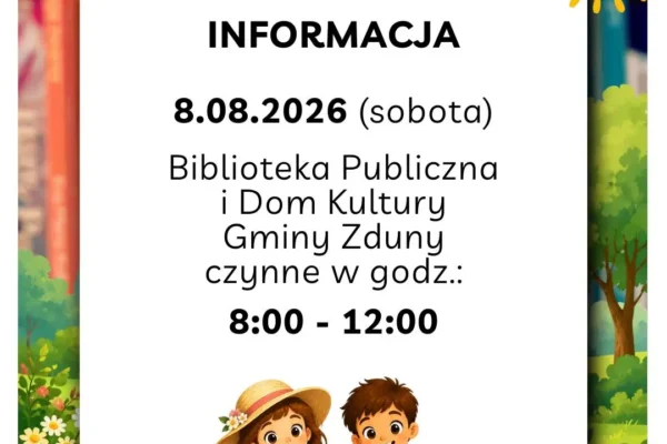 Biblioteka w Zdunach zmienia godziny otwarcia w sobotę