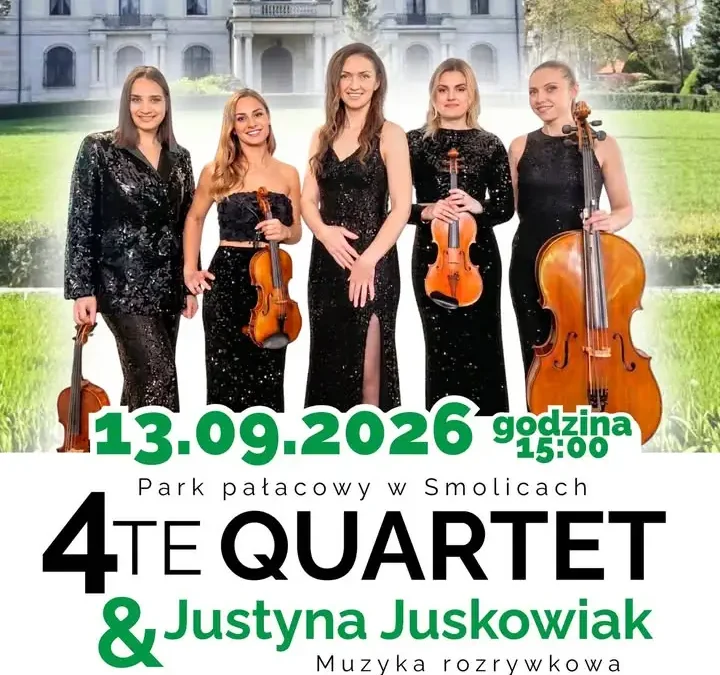 Koncert 4te Quartet i Justyny Juskowiak w parku pałacowym w Smolicach
