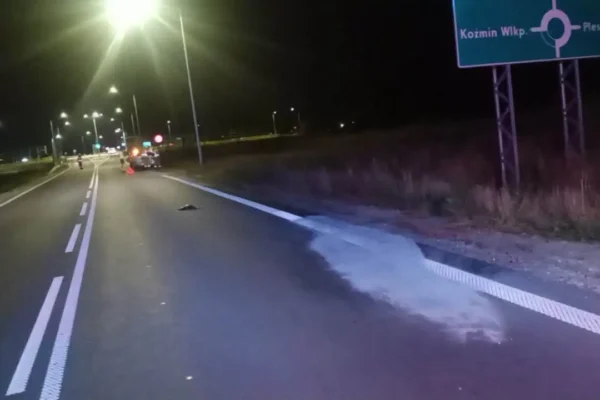 Interwencja OSP Koźmin Wlkp.: usuwanie plamy oleju na ul. Klatka