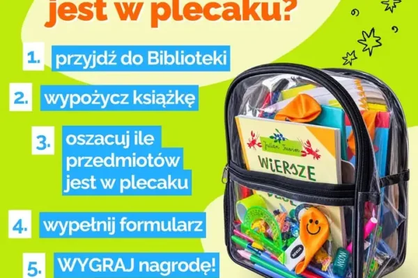 Konkurs w bibliotece w Kobylinie: zgadnij, co jest w plecaku i wygraj nagrodę!