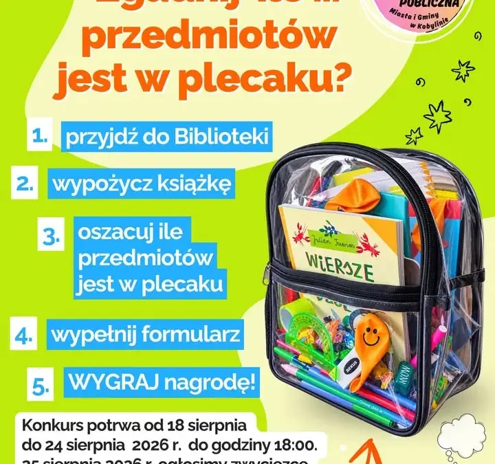 Konkurs w bibliotece w Kobylinie: zgadnij, co jest w plecaku i wygraj nagrodę!