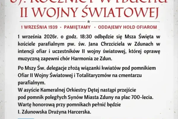 87. rocznica wybuchu II wojny światowej – uroczystości w Zdunach