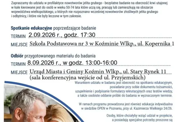 Bezpłatne badania profilaktyczne jelita grubego w Koźminie Wlkp. – zapisy i terminy
