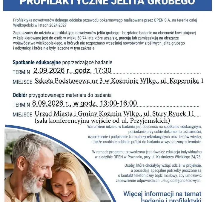 Bezpłatne badania profilaktyczne jelita grubego w Koźminie Wlkp. – zapisy i terminy