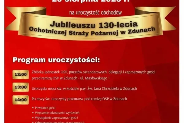 130-lecie OSP Zduny: strażacy zapraszają na jubileuszowe obchody