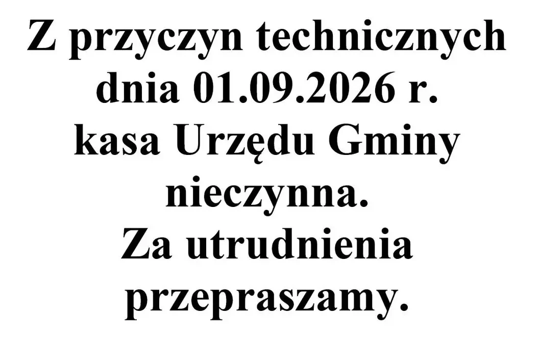 Uwaga: Kasa Urzędu Gminy w Rozdrażewie nieczynna 1 września