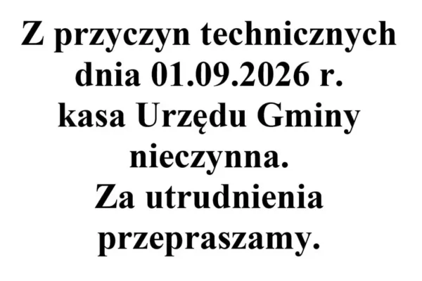 Uwaga: Kasa Urzędu Gminy w Rozdrażewie nieczynna 1 września