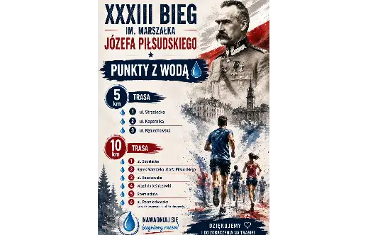 Punkty z wodą na trasie XXXIII Biegu im. Marszałka Józefa Piłsudskiego