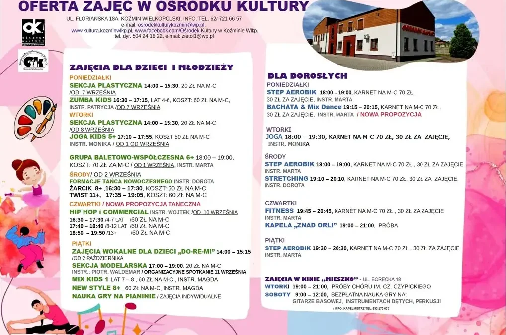 Rusza nowy sezon zajęć w Ośrodku Kultury w Kożminie Wlkp. – oferta dla dzieci, młodzieży i dorosłych