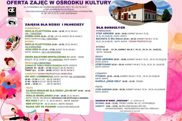 Rusza nowy sezon zajęć w Ośrodku Kultury w Kożminie Wlkp. – oferta dla dzieci, młodzieży i dorosłych