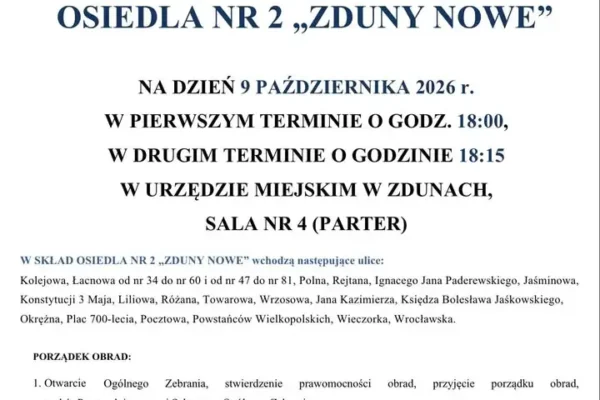 Mieszkańcy osiedla „Zduny Nowe” wezmą udział w ogólnym zebraniu. Znamy porządek obrad