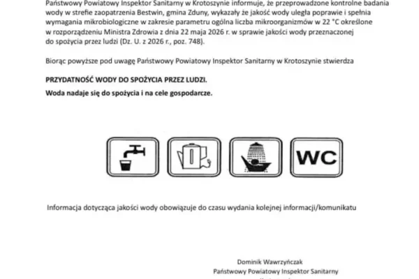 Woda w Baszkowie, Trzaskach i Dziewiątem znów zdatna do picia