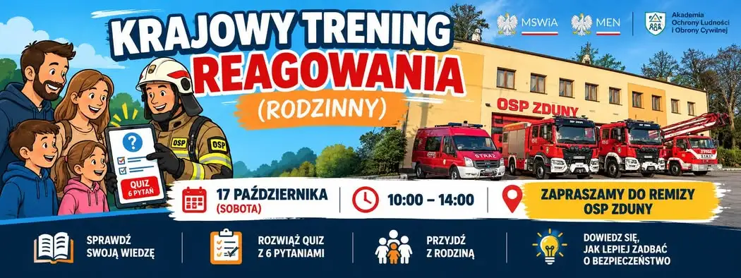 OSP Zduny zaprasza na Krajowy Trening Reagowania – quiz i pokaz bezpieczeństwa