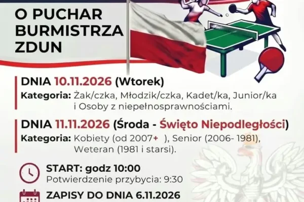 Zapisy na Otwarty Turniej Tenisa Stołowego o Puchar Burmistrza Zdun trwają