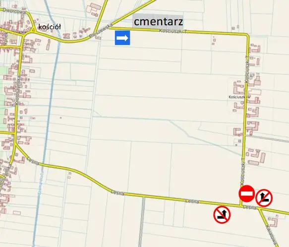 Ruch jednokierunkowy przy cmentarzu w Rozdrażewie na Wszystkich Świętych