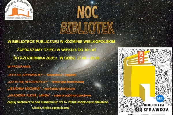 Noc Bibliotek 2026 w Koźminie Wielkopolskim – zaproszenie dla dzieci