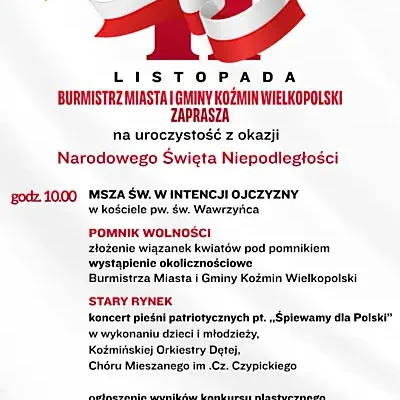 11 listopada w Koźminie Wielkopolskim – msza, jarmark rogali i koncert pieśni patriotycznych